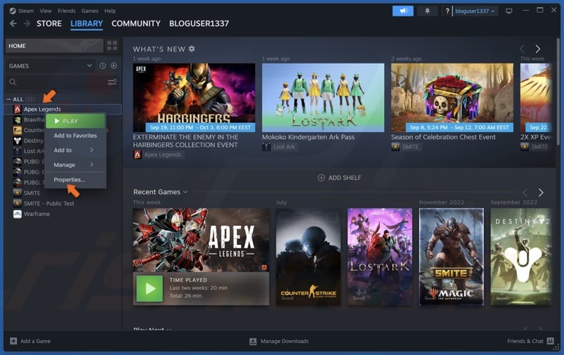 Right-click Apex Legends and click Properties