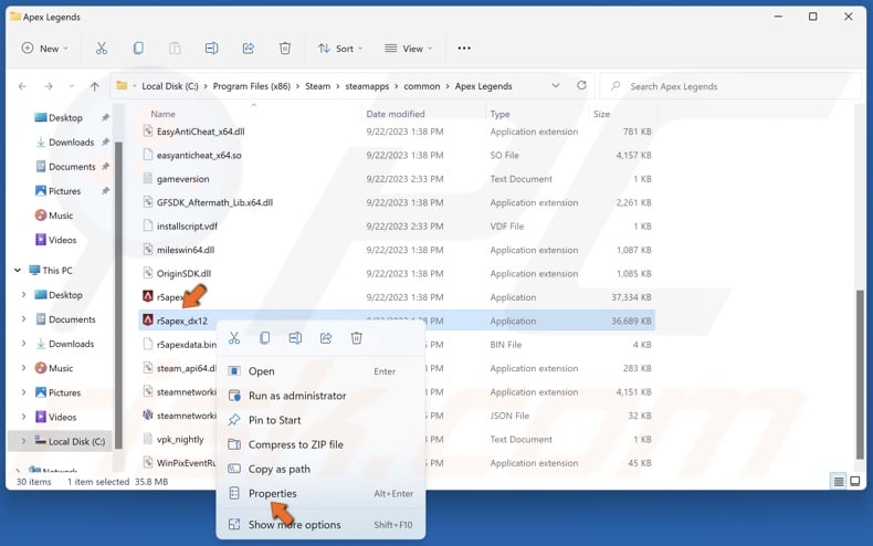 Right-click r5apex_dx12.exe and click Properties