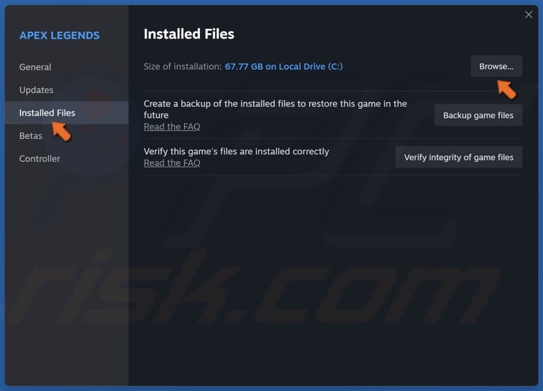 Select the Installed files tab and click Browse