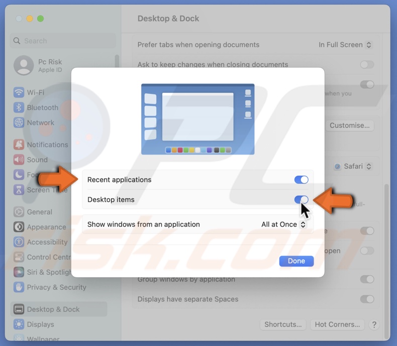 Show recent apps and desktop items