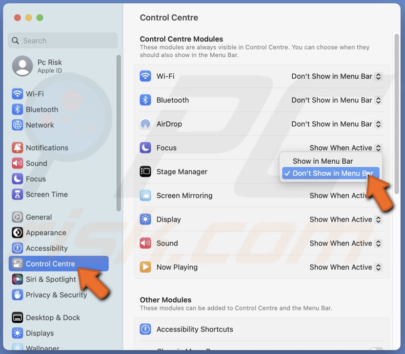 Show Stage Manager in menu bar