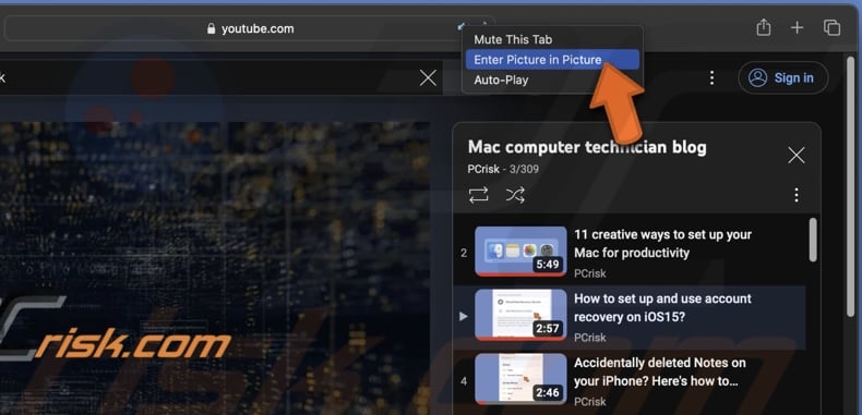Enable PiP from the address field