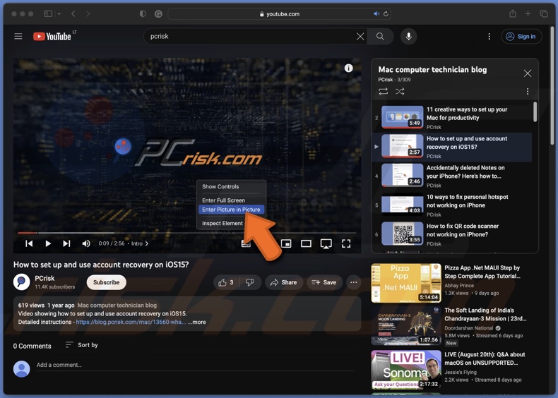 Enable PiP in YouTube