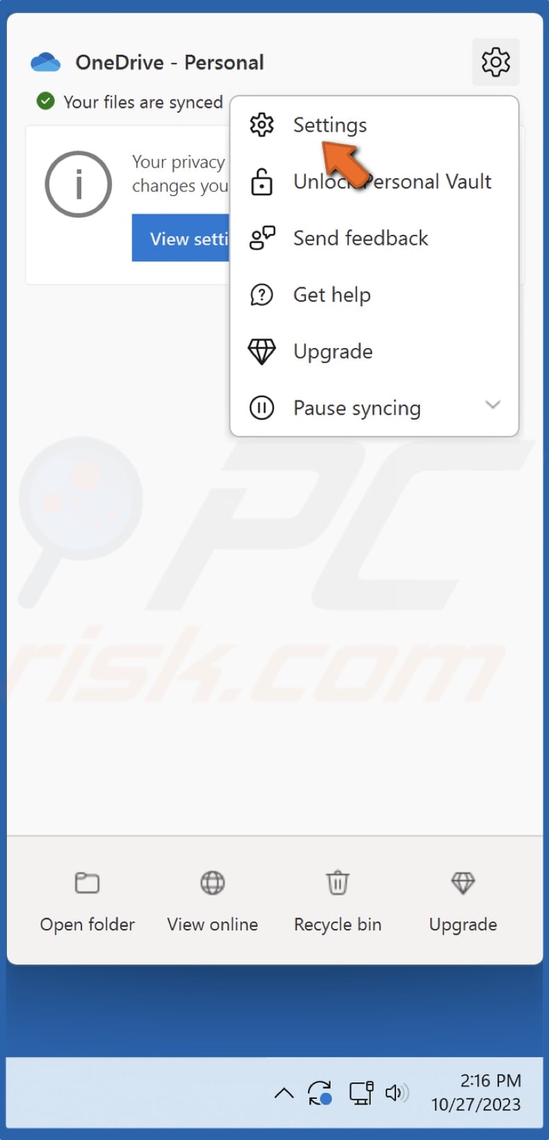 Select Settings from the context menu
