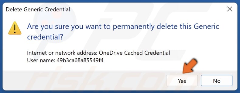 Click Yes to confirm credential removal
