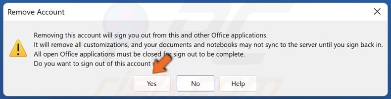 Click Yes to confirm sign out