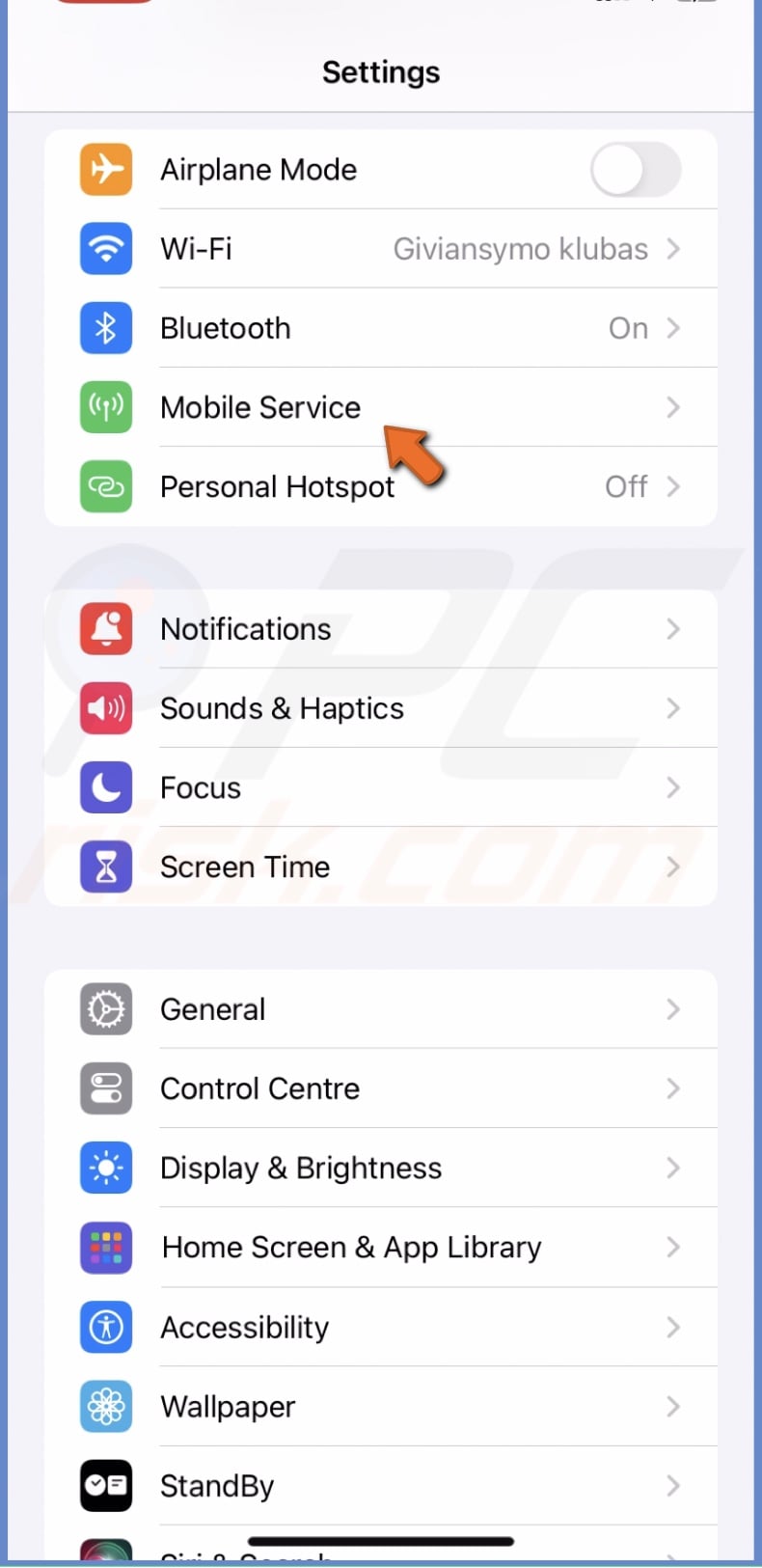 Mobile Service settings