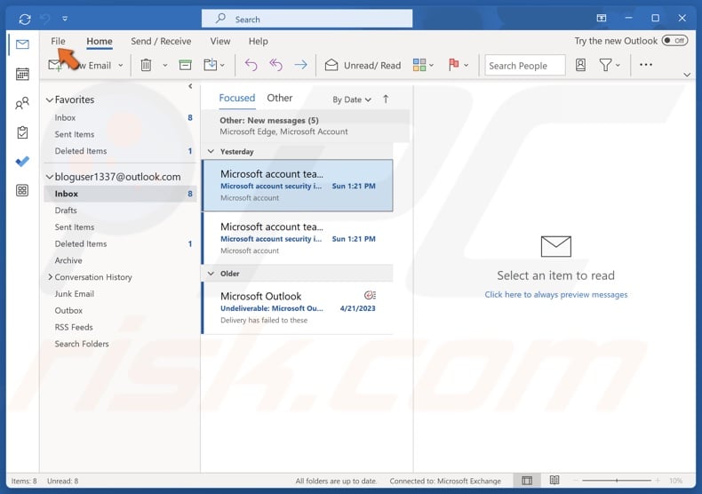 Click File in the toolbar