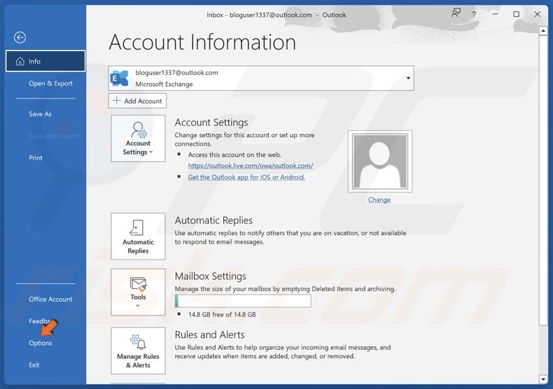 Select Options in the left pane
