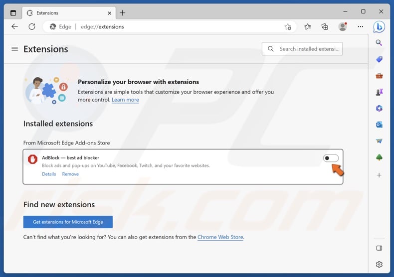Toggle the slider next to an extension to disable it