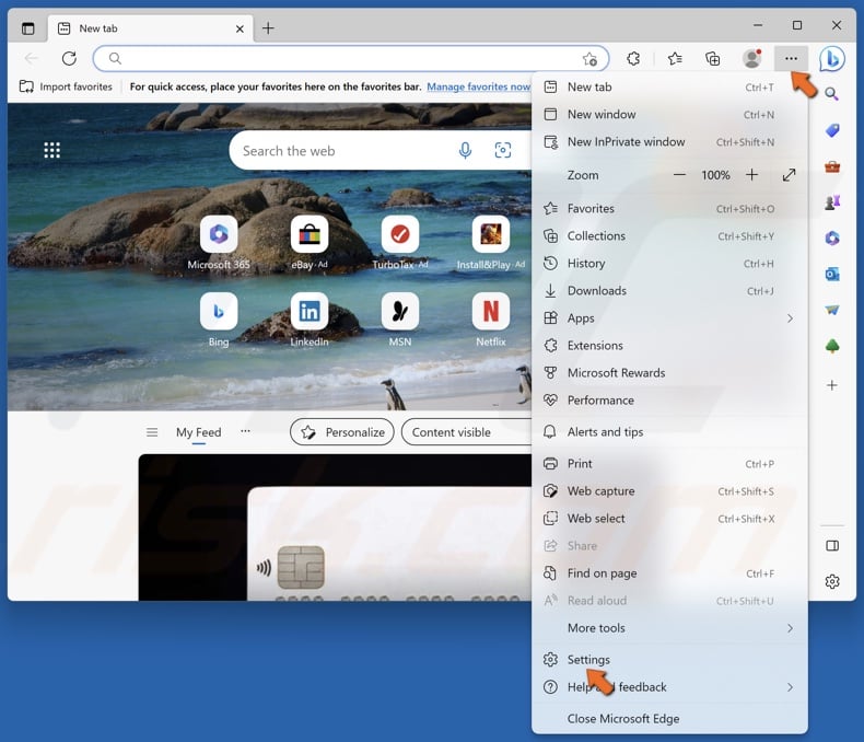 Open the Edge menu and click Settings