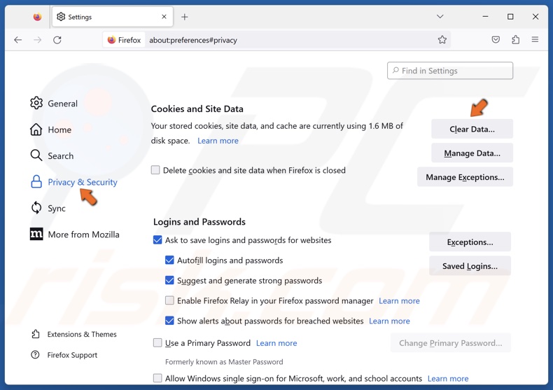 Select Privacy & Security and click Clear Data