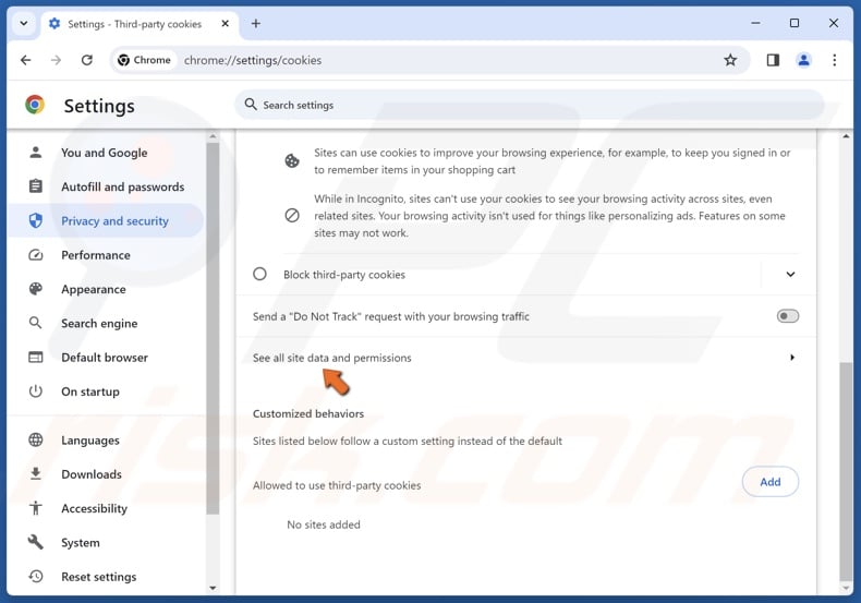 Click See all site data and permissions