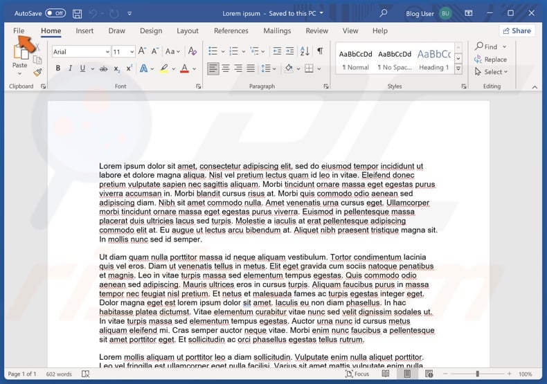 Click File in Microsoft Word