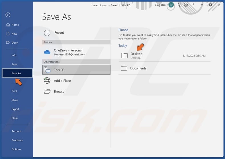 Click Save As and choose where to save the PDF