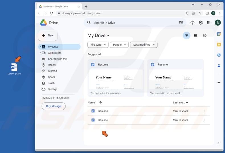 Upload the Word file to Google Drive