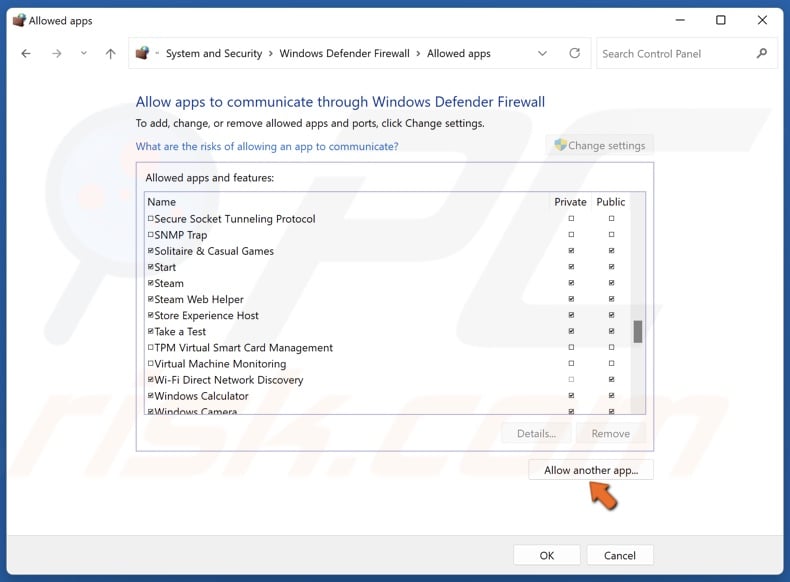 Click Allow another app