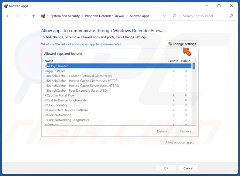 Click Change settings