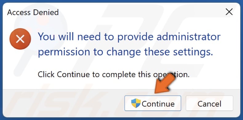 Click Continue to provide administrator permission