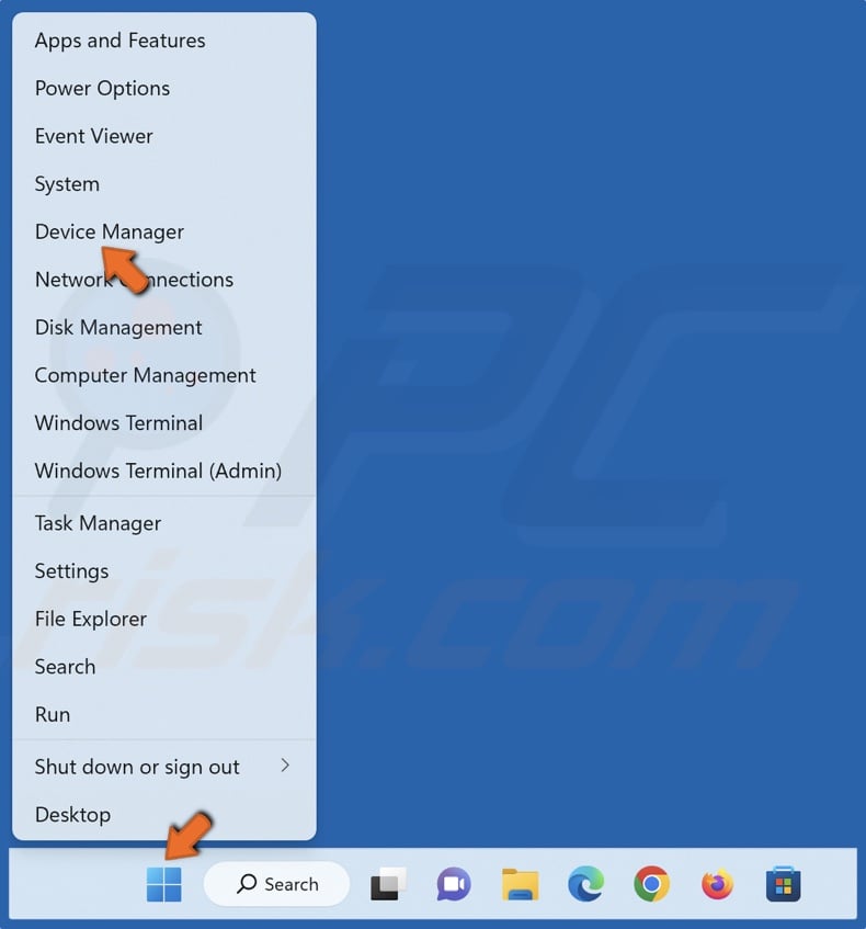Right-click the Windows Start button and click Device Manager