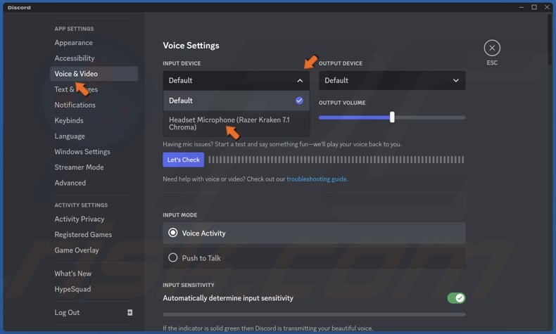 Open the INput device drop-down menu and select your preferred microphone