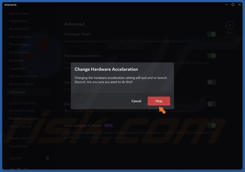 Click Okay to confirm the change
