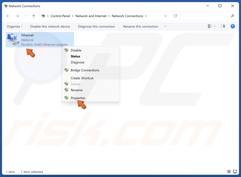 Right-click your network adapter and click Properties