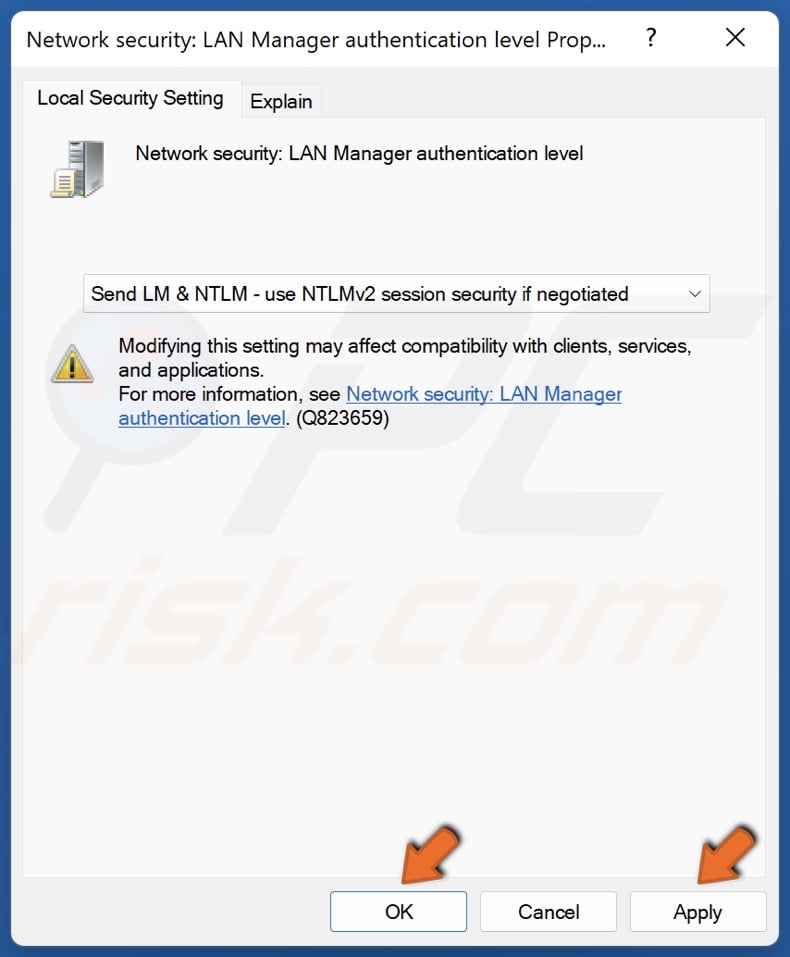Click Apply and click OK