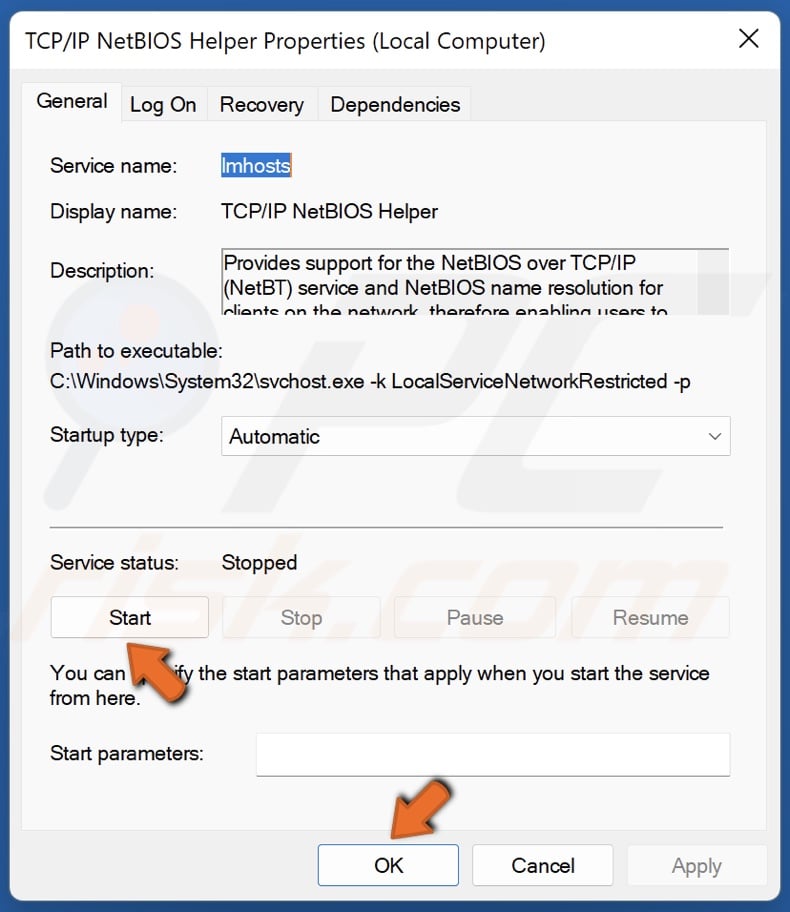 Click Start and click OK