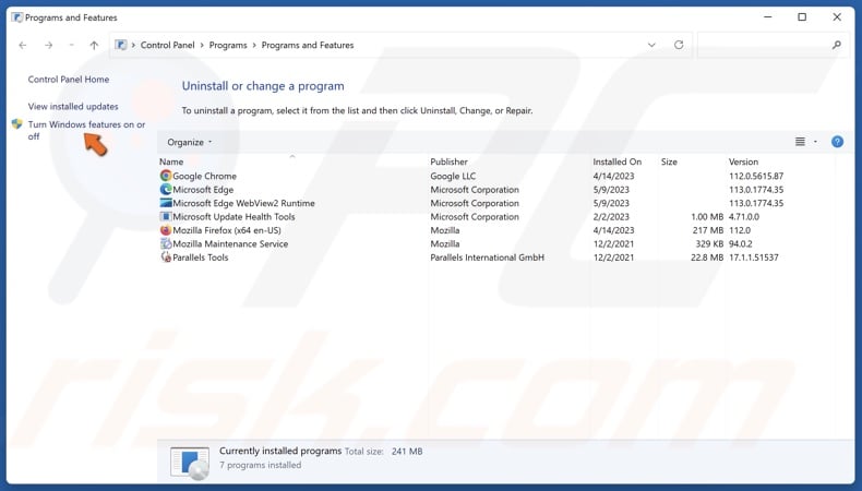 Click Turn Windows features on or off