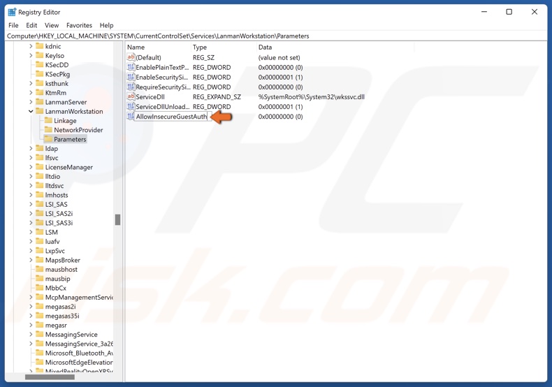 Name the new value AllowInsecureGuestAuth