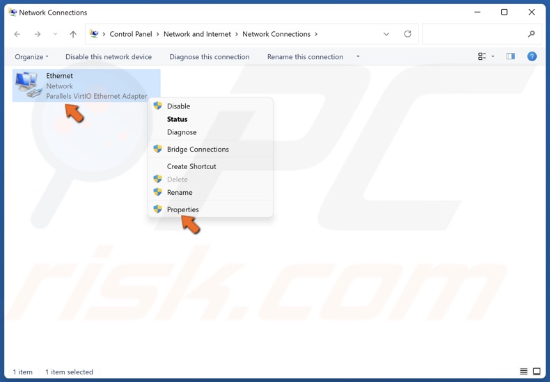 Right-click your network adapter and click Properties