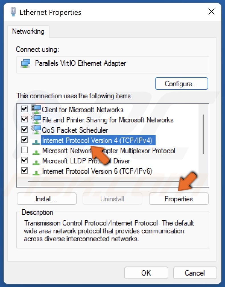 Select Internet Protocol Version 4 (TCP/IPv4) and click Properties