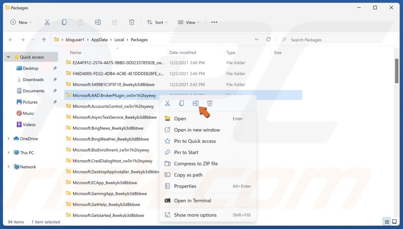 Right-click Microsoft.AAD.BrokerPlugin_cw5n1h2txyewy and click Rename