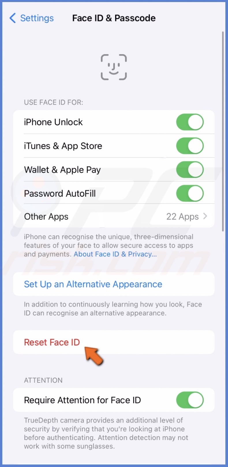 Reset Face ID