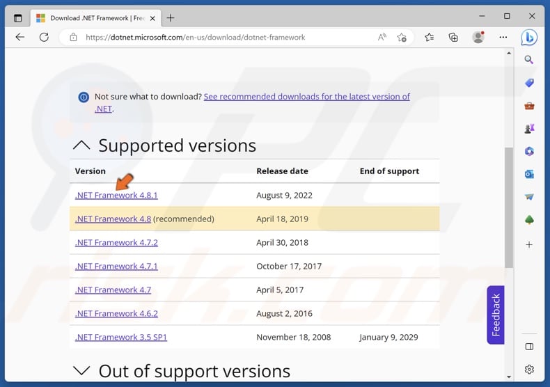 Select the latest .NET Framework version