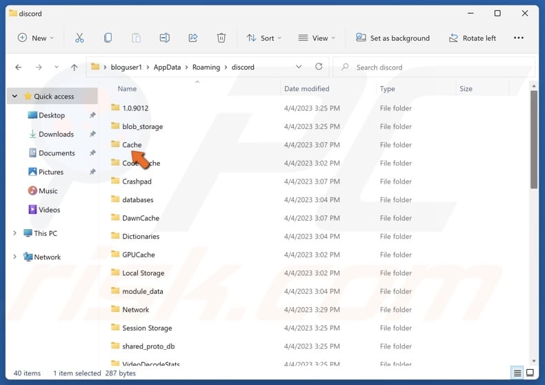 Access the cache folder