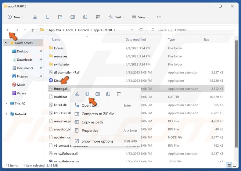 Right-click ffmpeg.dll and click Copy