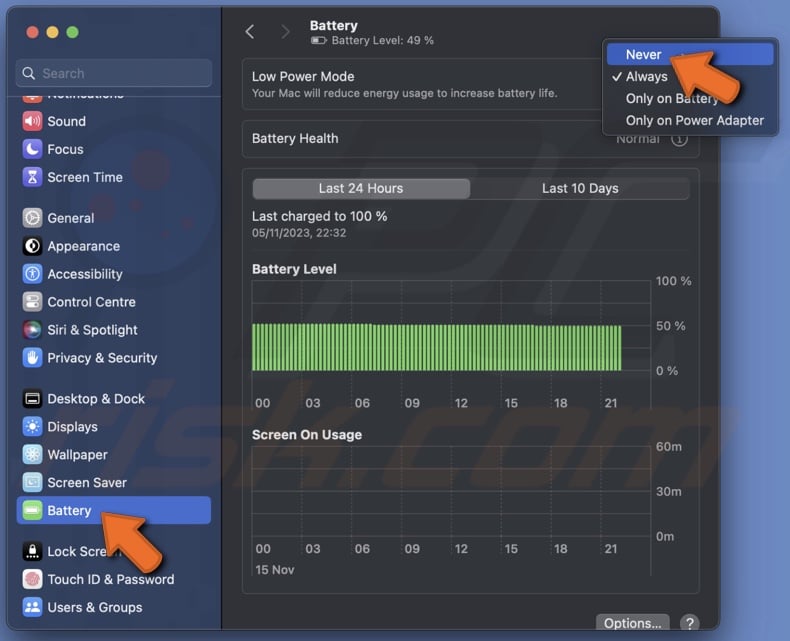 Disable Low Power Mode