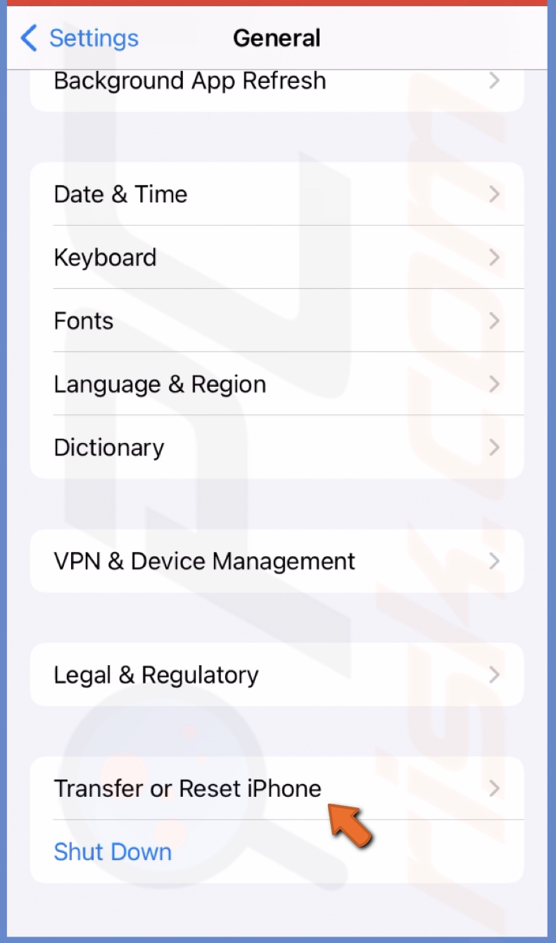 Tap on Transfer or Reset iPhone