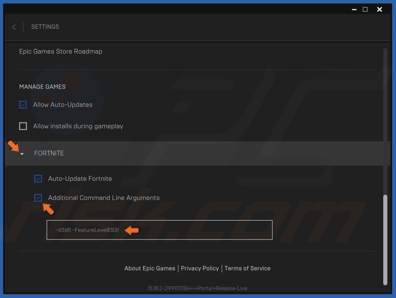 Mark the Additional Command Line Arguments checkbox and type FeatureLevelES31 in the text box