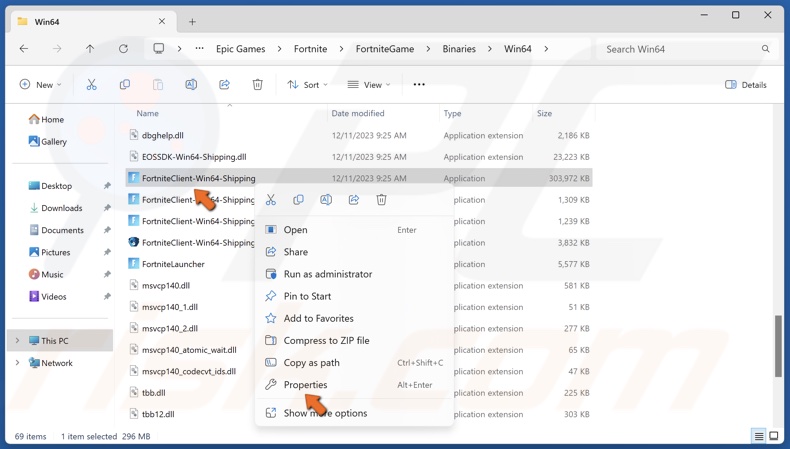 Right-click FortniteClient-Win64-Shipping.exe and click Properties
