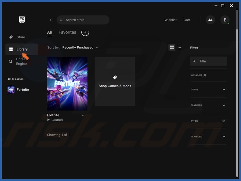Open the Epic Games Launcher and select the Library panel
