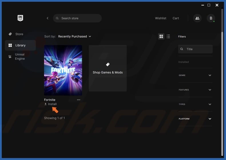 Click Install below the Fortnite thumbnail