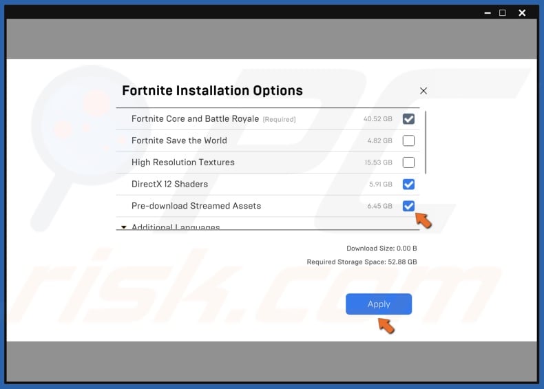 Mark the Pre-download Streamed Assets option nad click Apply