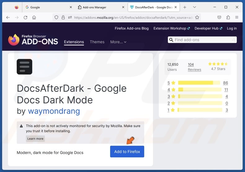 Click Add to Firefox