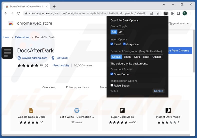 DocsAfterDark Options in Chrome