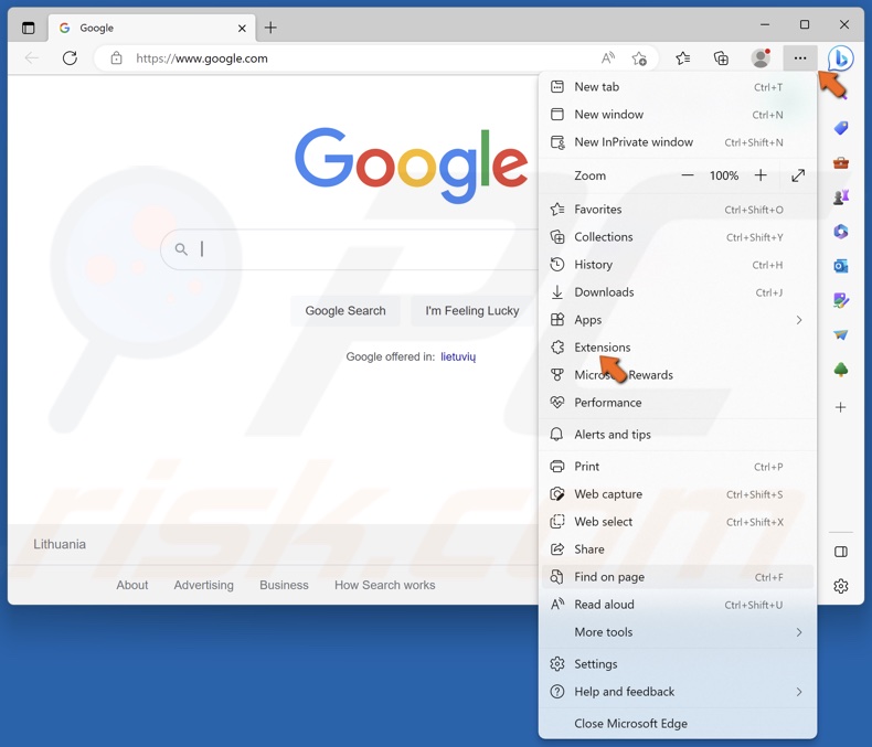 Open the Edge menu and click Extensions