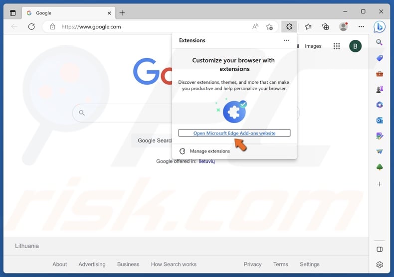 Click Open Microsoft Edge add-ons website