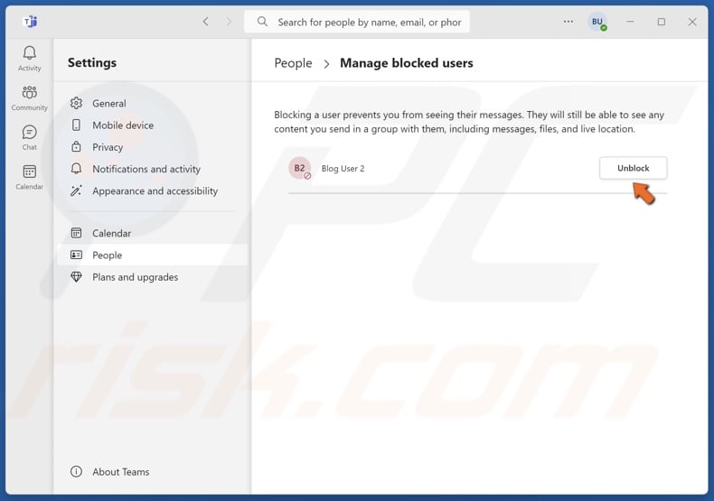 Click Unblock next to the user's name
